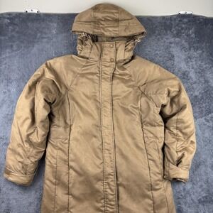 Cabela's Goose Down Parka Womens Medium Tan‎ 550 Fill Hooded Long Jacket Winter